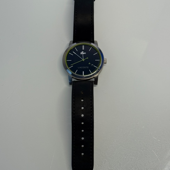 Lacoste Men’s Black Dial Leather Strap Watch Date Stainless Steel - Picture 7 of 7